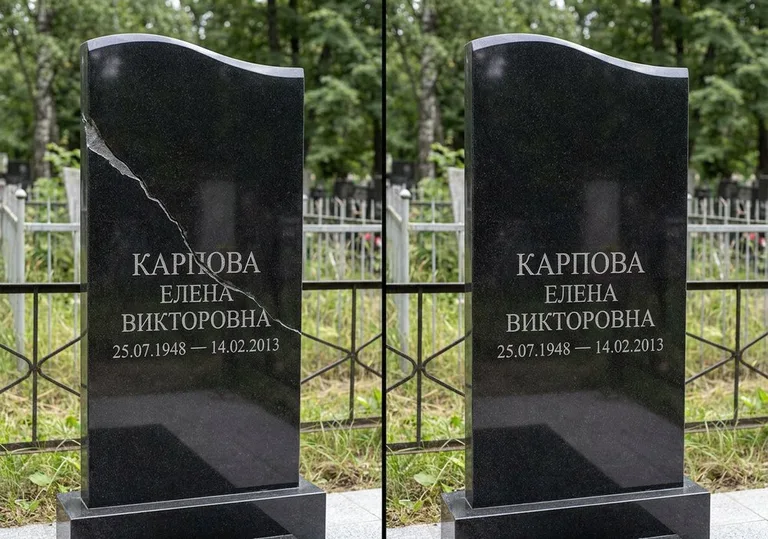 Заделка трещины на чёрном граните: до и после в Ханты-Мансийске
