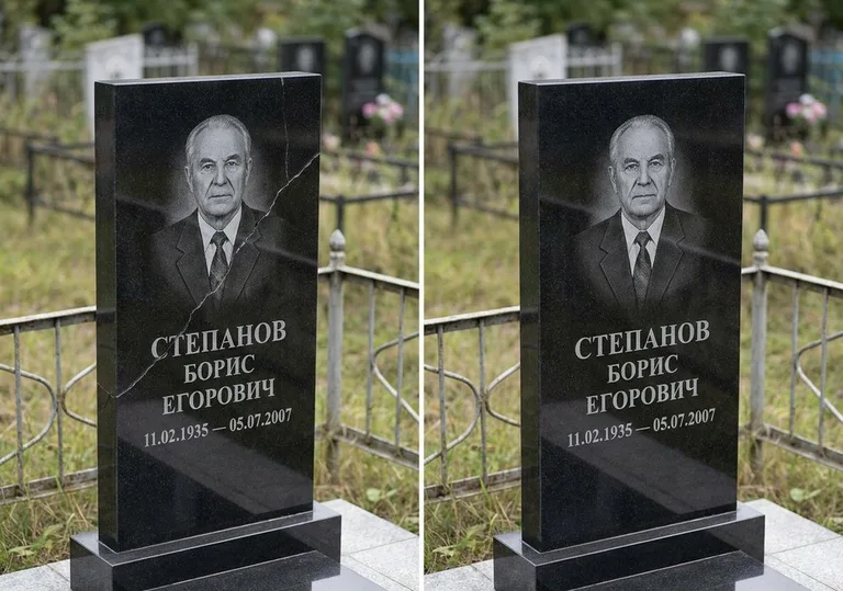 Восстановление надписи и портрета на памятнике: до и после в Ханты-Мансийске