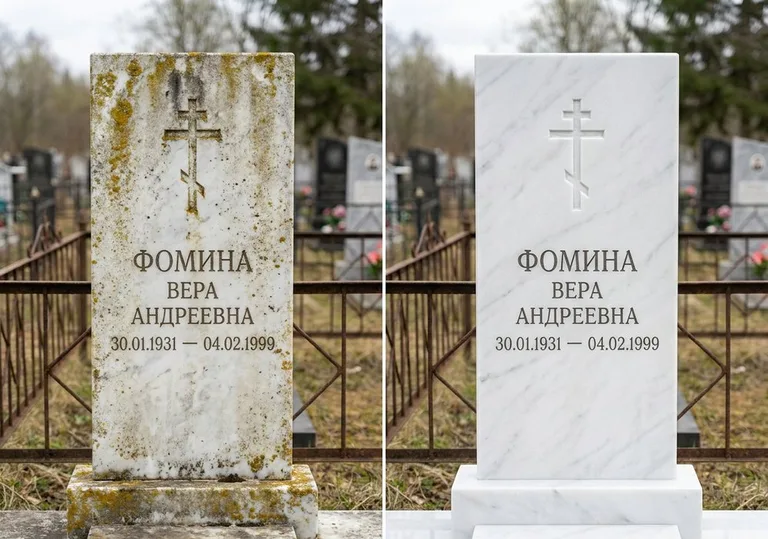 Восстановление мраморного памятника от желтизны и налёта в Ханты-Мансийске