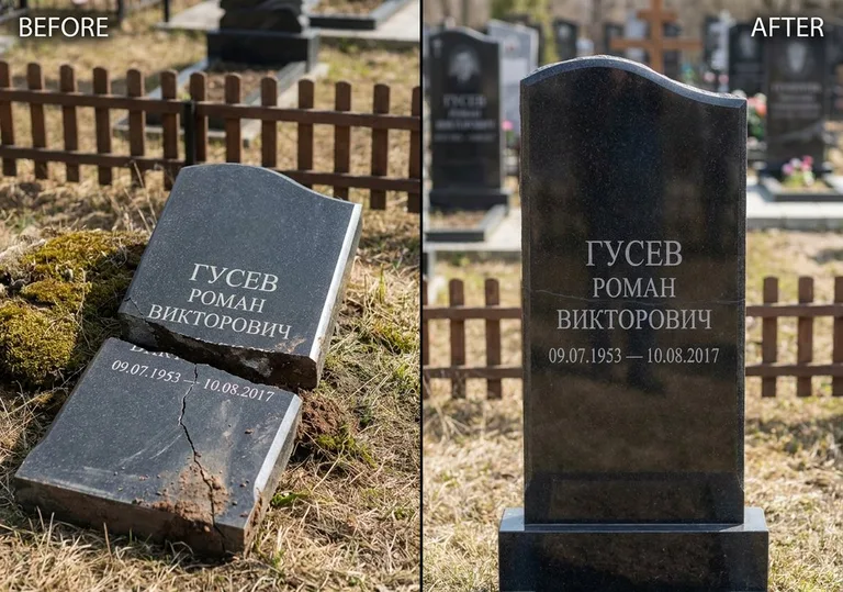 Склейка расколотого памятника: до и после в Ханты-Мансийске