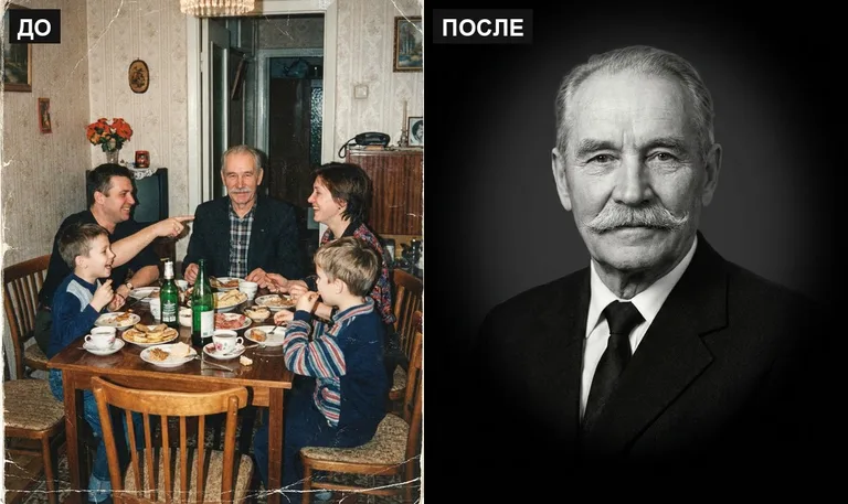 Ретушь фото на памятник — выделение из группового: до и после в Ханты-Мансийске