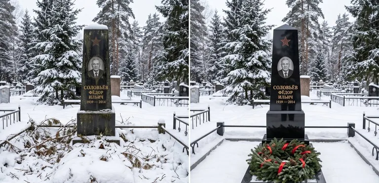 Уборка старого памятника до и после в Ханты-Мансийске
