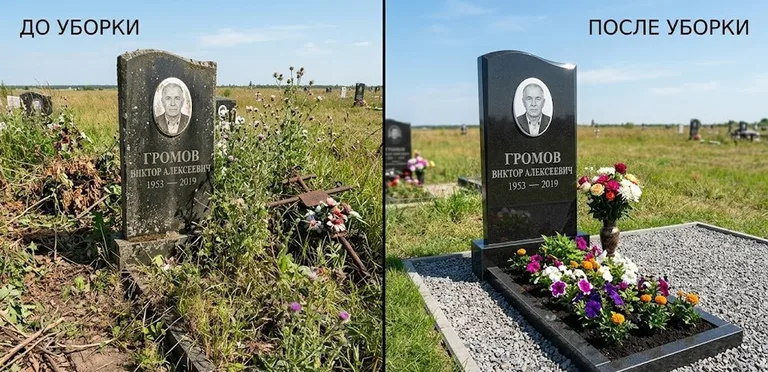 Уборка участка с обелиском до и после в Ханты-Мансийске
