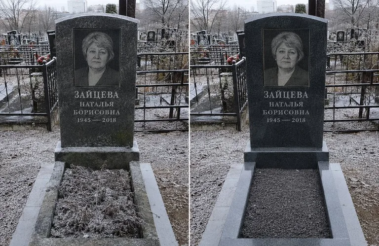 Диптих №10: белый мрамор — убраны жёлтые подтёки, восстановлена белизна стелы в Ханты-Мансийске