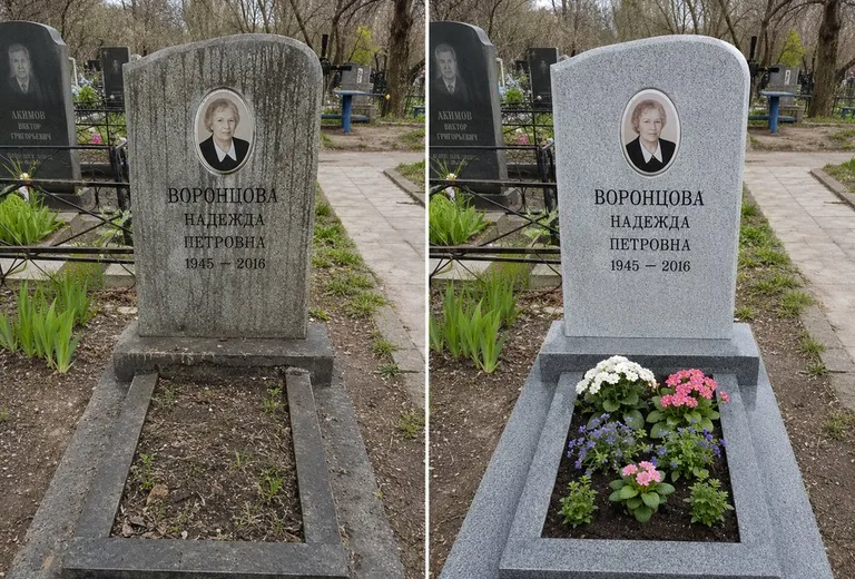 Уборка могилы до и после весной — городское кладбище в Ханты-Мансийске
