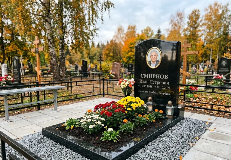 Ухоженная могила после уборки и мойки памятника в Ханты-Мансийске