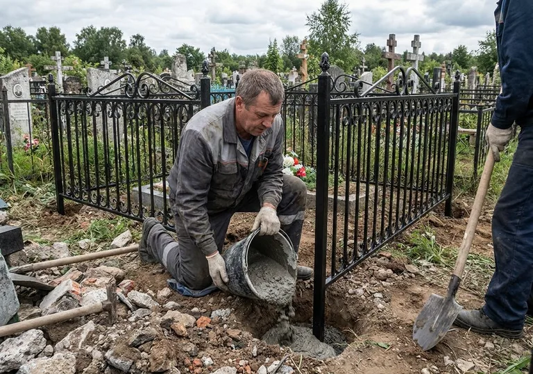 Установка ограды бетонированием ножек в грунт в Ханты-Мансийске
