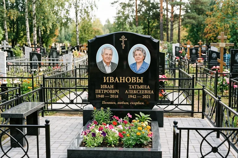 Установленный гранитный памятник с цветником и благоустройством в Ханты-Мансийске