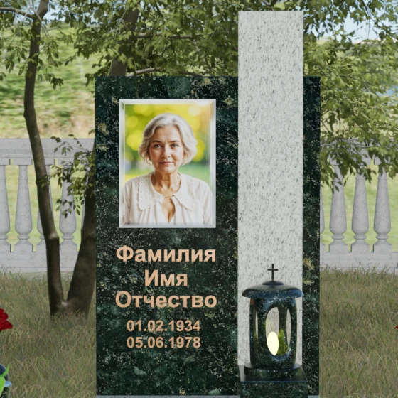 Двойное надгробие с лампадой, гранит Балтик грин