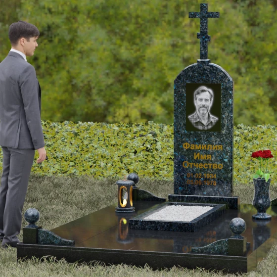 Мемориальная композиция с крестом и аркой, гранит Блю Перл, вид 4