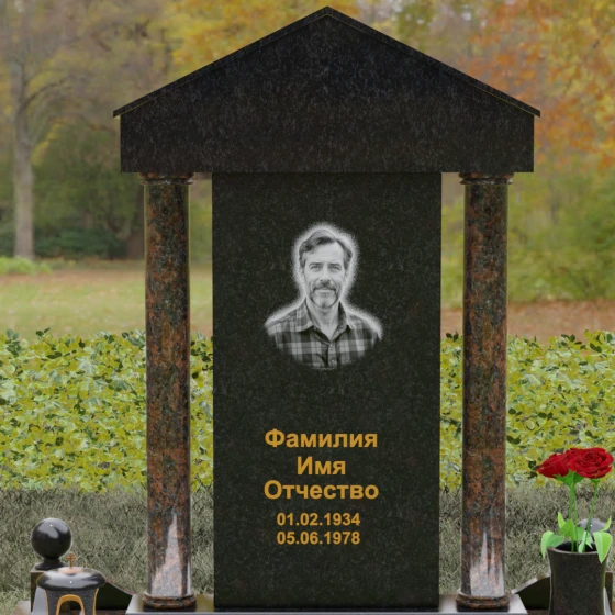 Гранитный монумент-храм с колоннами, гранит Габбро-диабаз