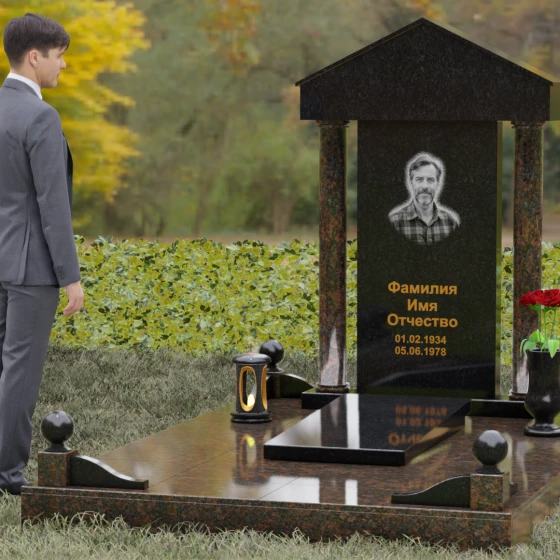 Гранитный монумент-храм с колоннами, гранит Габбро-диабаз, вид 4