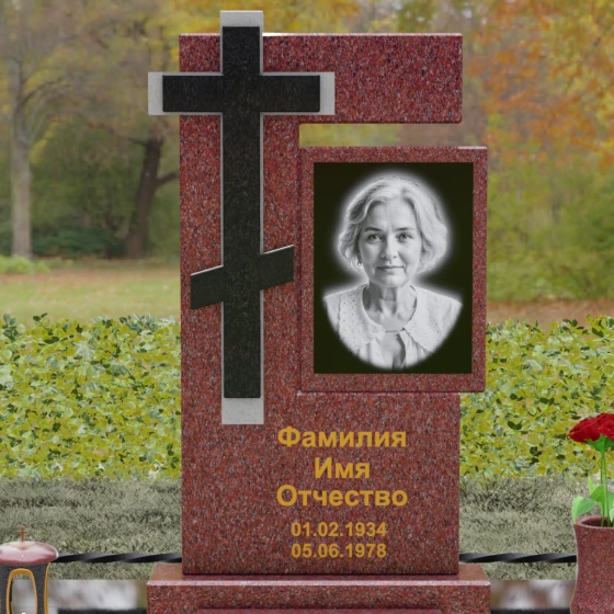 Православный памятник с рельефным крестом, гранит Лезниковский