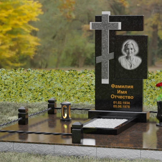 Православный памятник с рельефным крестом, гранит Габбро-диабаз, вид 4