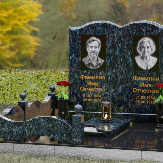 Памятник-книга горизонтальный из гранита для двоих, гранит Блю Перл, вид 4