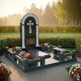 Семейный православный комбинированный памятник с крестом - ПН168