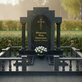 Элитный гранитный православный памятник на одного с крестом - ПН192