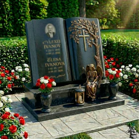 Элитный православный гранитный памятник с крестом на двоих - ПН236