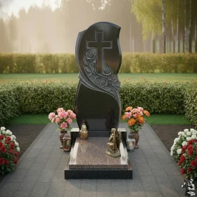 Гранитный вертикальный памятник с крестом для мемориального комплекса - ПН277