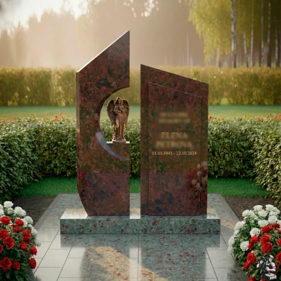 Памятник с ангелом и сквозной нишей, гранит амфиболит