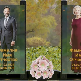 Вертикальный памятник гранит|стекло на двоих - П253