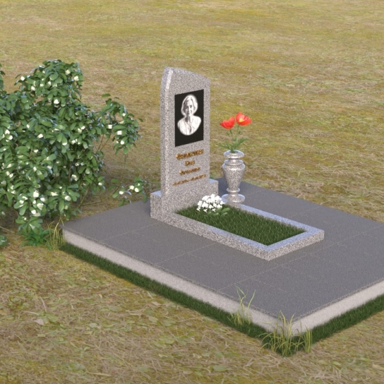 Мемориальная композиция с асимметричной волной из гранита, гранит Мансуровский, вид 2