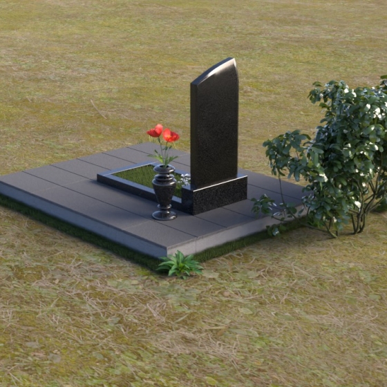 Мемориальная композиция с асимметричной волной из гранита, гранит Габбро-диабаз, вид 4