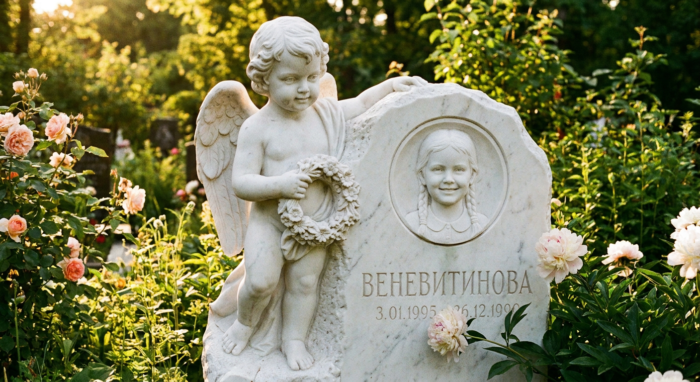Пример дизайна: Детский памятник с ангелом и венком