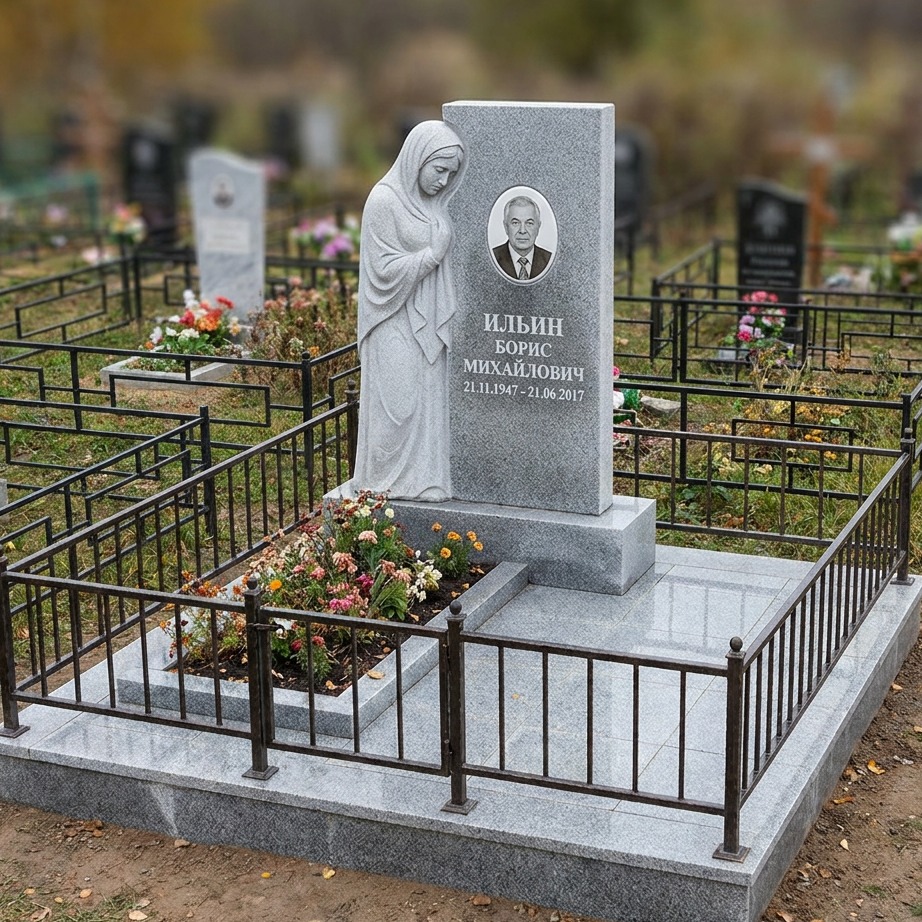 Пример дизайна: Памятник "Скорбящая Мать" из серого гранита — фото и цена