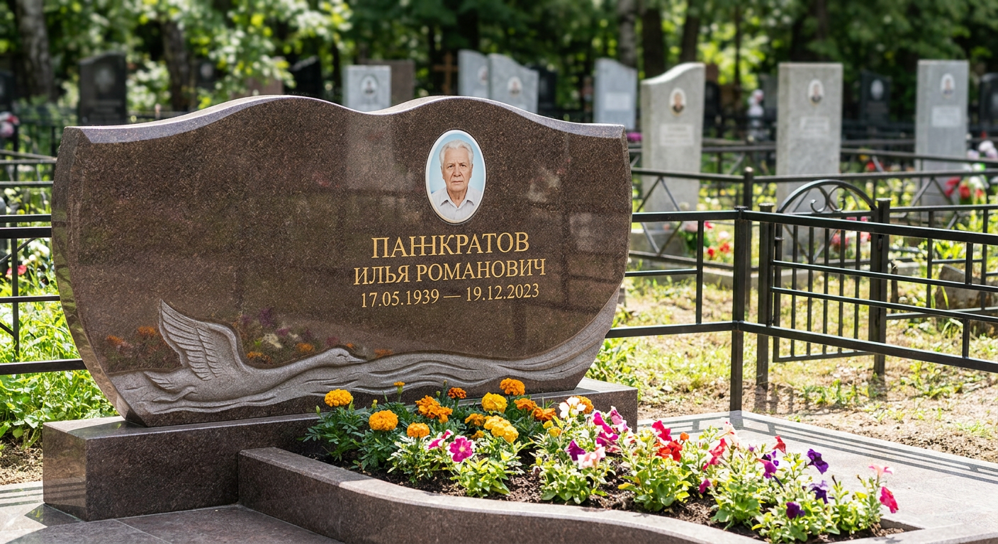 Пример дизайна: Памятник с лебедем на волне из дымовского гранита
