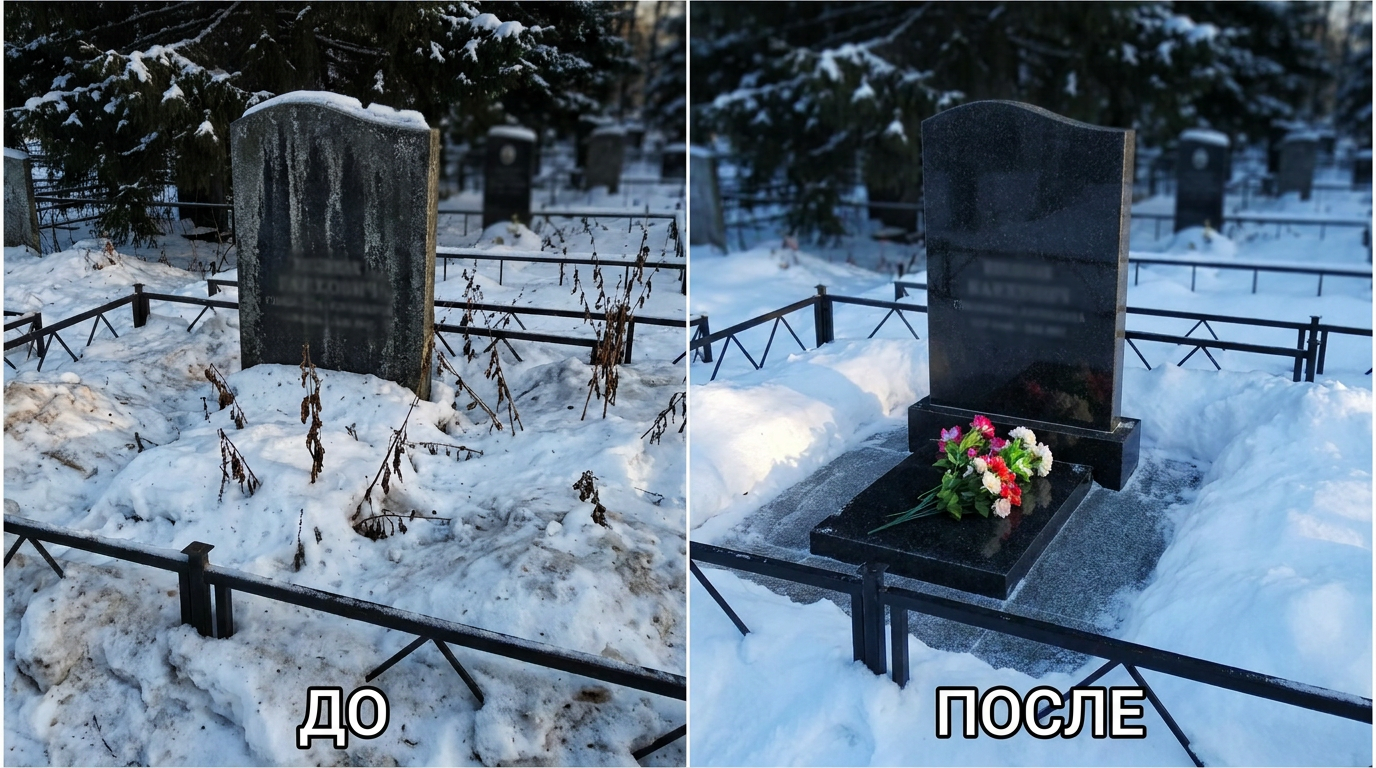 Уборка могилы в Ханты-Мансийске — пример 1